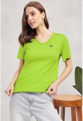 MACK JONNEY Solid Women V Neck Green T-Shirt