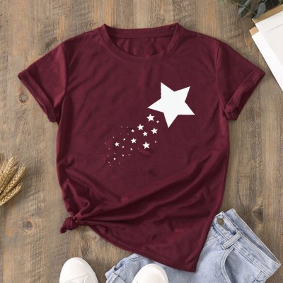 DreamBe Printed Women Round Neck Maroon T-Shirt