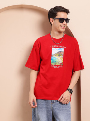 Mast & Harbour Printed Men Round Neck Red T-Shirt