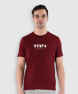 U.S. POLO ASSN. Typography Men Round Neck Maroon T-Shirt