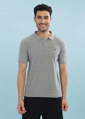 Force NXT Solid Men Polo Neck Grey T-Shirt