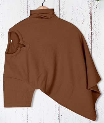 PRAIZY Self Design Men V Neck Brown T-Shirt