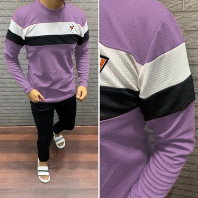 Howdy Striped Men Round Neck Purple T-Shirt