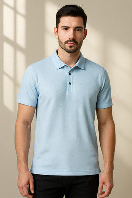 Sportz Fit Solid Men Polo Neck Blue T-Shirt
