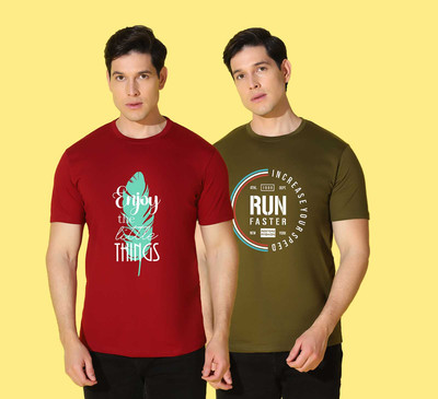 WOOSTRO Printed Men Round Neck Red, Green T-Shirt