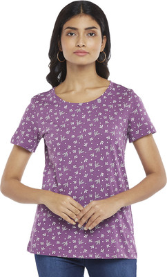 Honey By Pantaloons Printed Women Round Neck Purple T-Shirt