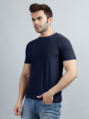 PARA HILLS Solid Men Round Neck Blue T-Shirt
