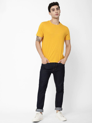 RULEDBYSUN Solid Men Round Neck Yellow T-Shirt