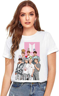 Helenter Printed Women Round Neck White T-Shirt