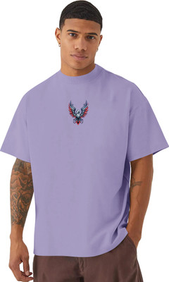 QOWL Printed Men Round Neck Purple T-Shirt