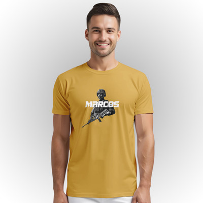 Warriorworld Printed Men Round Neck Yellow T-Shirt