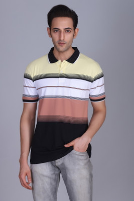 Harbor N Bay Striped Men Polo Neck Yellow T-Shirt