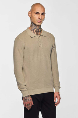 Snitch Solid Men Polo Neck Beige T-Shirt