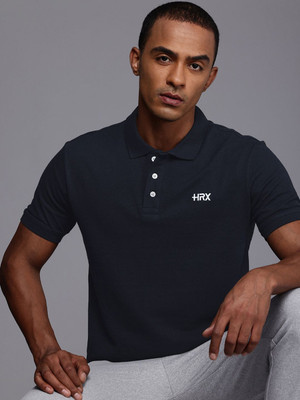 HRX by Hrithik Roshan Solid Men Polo Neck Blue T-Shirt