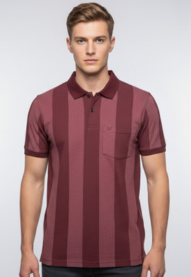 FA21 CLOTHING Striped Men Polo Neck Maroon T-Shirt