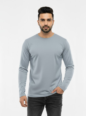 Estixx Solid Men Round Neck Grey T-Shirt