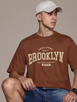 Roadster Printed Men Round Neck Brown T-Shirt