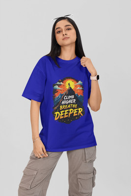 Stylewill Graphic Print Women Round Neck Blue T-Shirt