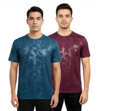 Gur Style Solid Men Round Neck Blue, Red T-Shirt