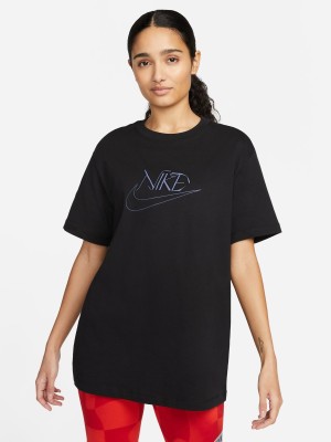 NIKE Printed, Typography Women Round Neck Black T-Shirt