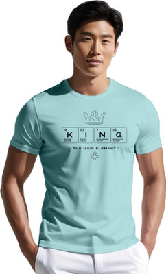 PeppyZone Printed Men Round Neck Light Blue T-Shirt