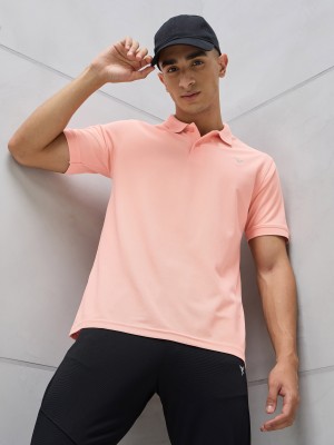 TECHNOSPORT Solid Men Polo Neck Pink T-Shirt