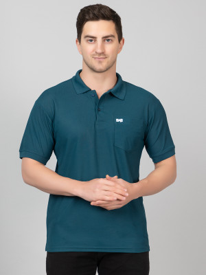 BAB Solid Men Polo Neck Blue T-Shirt