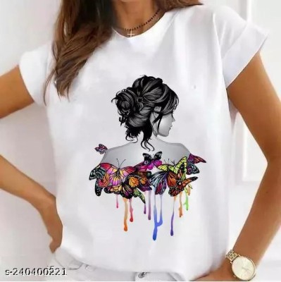 GLITO Graphic Print Women Round Neck White T-Shirt