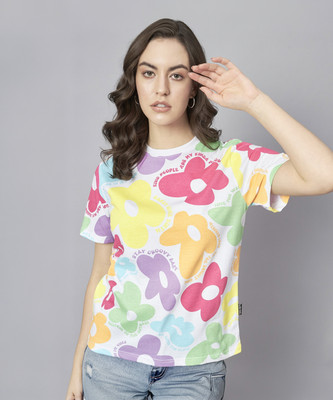 THE DRY STATE Printed Women Round Neck Multicolor T-Shirt