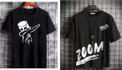 stylesmyth Typography Men Round Neck Black T-Shirt
