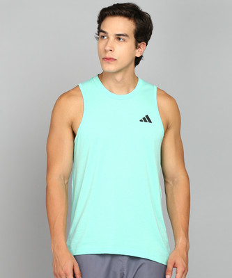 ADIDAS Solid Men Round Neck Green T-Shirt