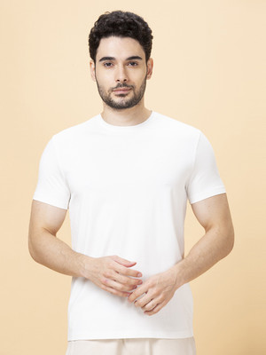 BEING HUMAN Solid Men Round Neck White T-Shirt