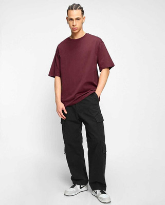 Ruggstar Solid Men Round Neck Maroon T-Shirt