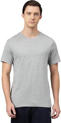 Global Impex Solid Men Crew Neck Grey T-Shirt