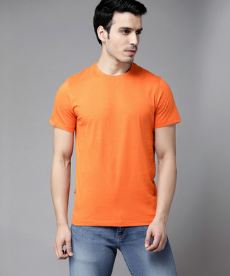 Chow Chow Solid Men Round Neck Orange T-Shirt