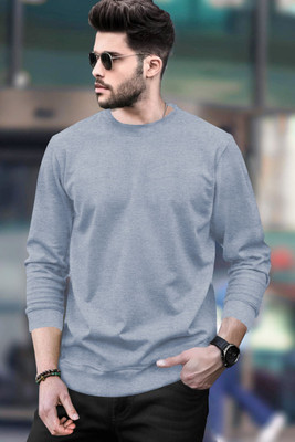 BLIVE Solid Men Round Neck Blue T-Shirt