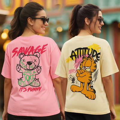 Fabflee Printed Women Round Neck Multicolor T-Shirt