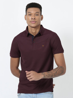 Stellers Solid Men Polo Neck Maroon T-Shirt