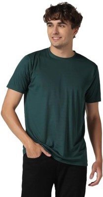 MODACasa Solid Men Round Neck Dark Green T-Shirt