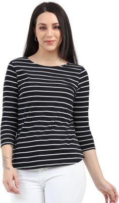 PIPER INTERNAATIONAL Striped Women Round Neck Black T-Shirt