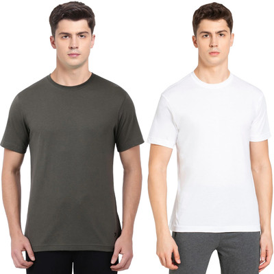 JOCKEY Solid Men Round Neck Dark Green, White T-Shirt