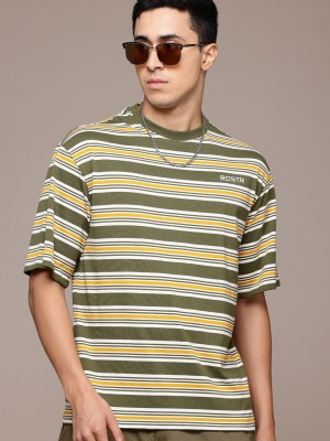 Roadster Striped Men Round Neck Green T-Shirt