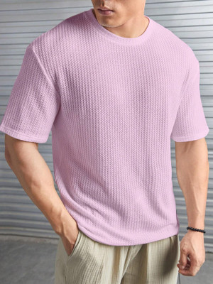 boombaam Self Design Men Round Neck Purple T-Shirt