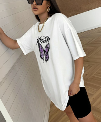 eco runner Printed Women Round Neck White T-Shirt