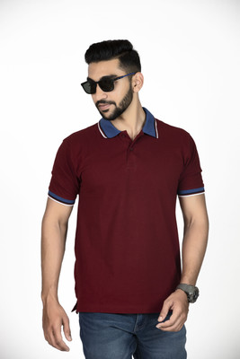Lynx Solid Men Polo Neck Maroon T-Shirt
