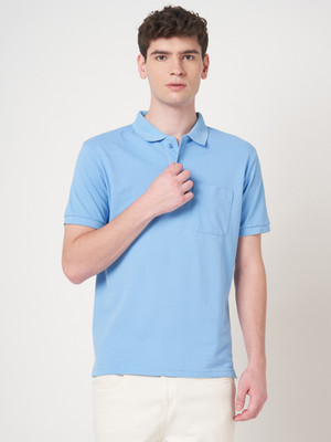 StitchHub Solid Men Polo Neck Light Blue T-Shirt
