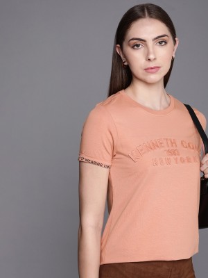 Kenneth Cole Self Design Women Round Neck Pink T-Shirt