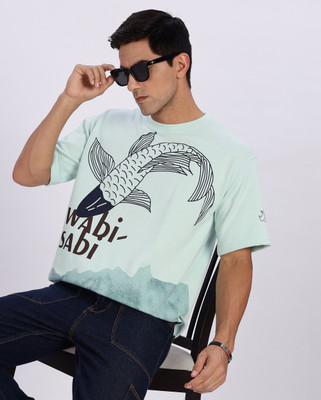 Raw Purple Graphic Print Men Round Neck Light Blue T-Shirt