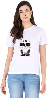 I KING Printed Women Round Neck White T-Shirt