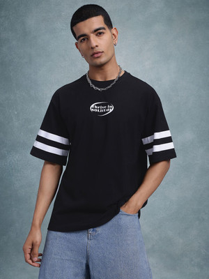 Roadster Printed Men Round Neck Black T-Shirt